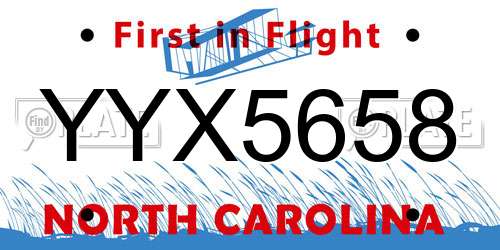 YYX5658 North Carolina License Plate