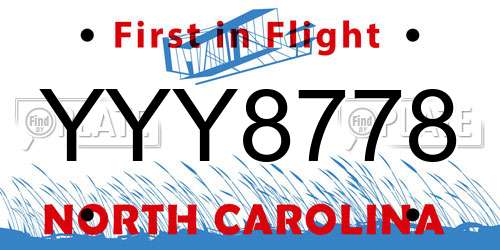 YYY8778 North Carolina License Plate