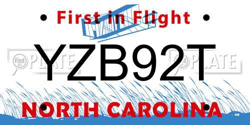 YZB92T North Carolina License Plate