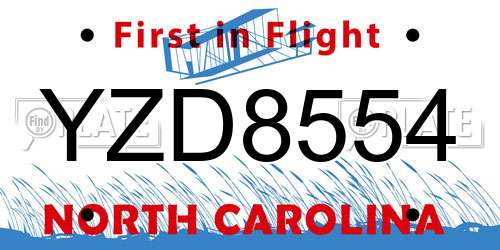 YZD8554 North Carolina License Plate