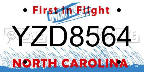 YZD8564 North Carolina License Plate