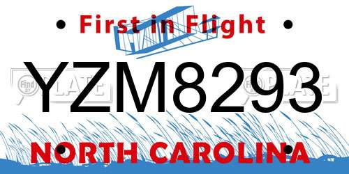 YZM8293 North Carolina License Plate