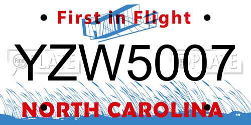 YZW5007 North Carolina License Plate