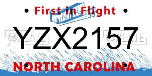 YZX2157 North Carolina License Plate