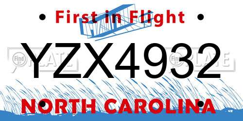 YZX4932 North Carolina License Plate
