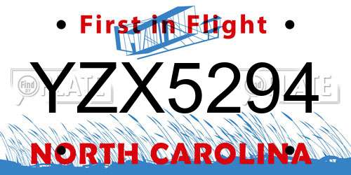 YZX5294 North Carolina License Plate