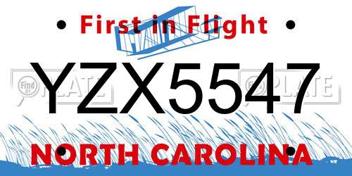 YZX5547 North Carolina License Plate