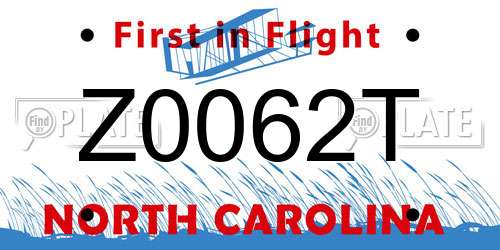 Z0062T North Carolina License Plate