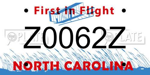 Z0062Z North Carolina License Plate
