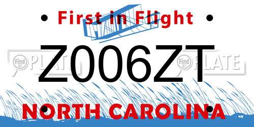 Z006ZT North Carolina License Plate
