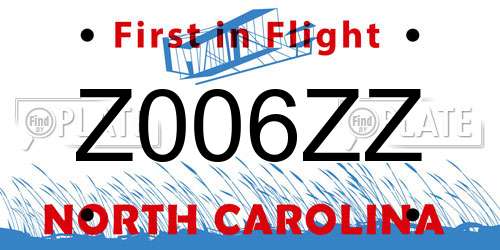 Z006ZZ North Carolina License Plate