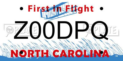 Z00DPQ North Carolina License Plate
