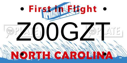 Z00GZT North Carolina License Plate