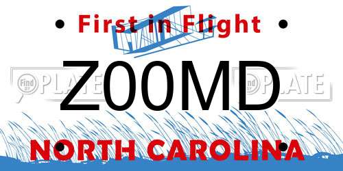Z00MD North Carolina License Plate