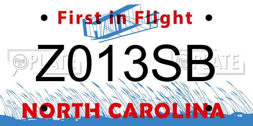 Z013SB North Carolina License Plate