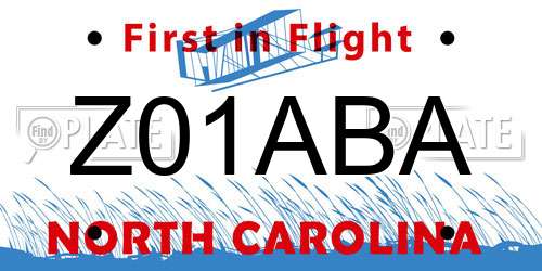Z01ABA North Carolina License Plate