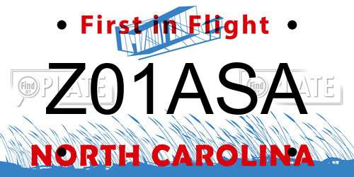 Z01ASA North Carolina License Plate