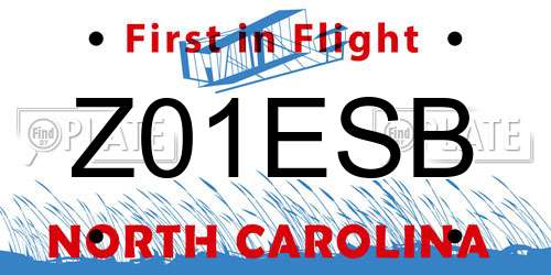 Z01ESB North Carolina License Plate