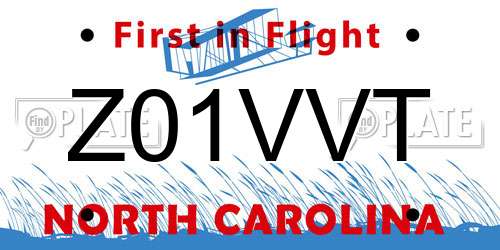 Z01VVT North Carolina License Plate