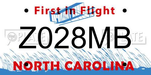 Z028MB North Carolina License Plate