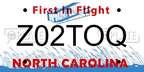Z02TOQ North Carolina License Plate