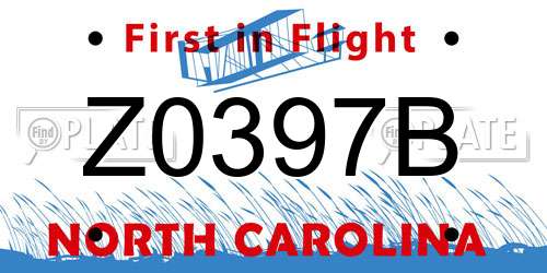 Z0397B North Carolina License Plate