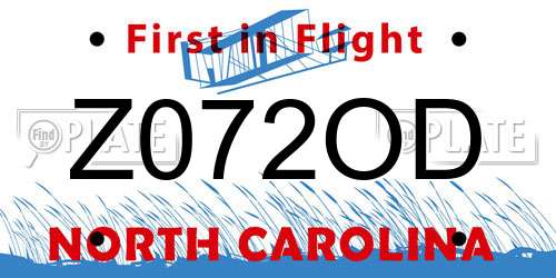 Z072OD North Carolina License Plate