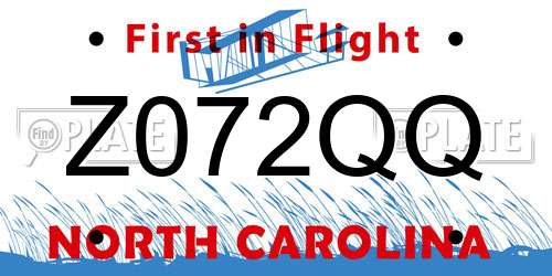 Z072QQ North Carolina License Plate
