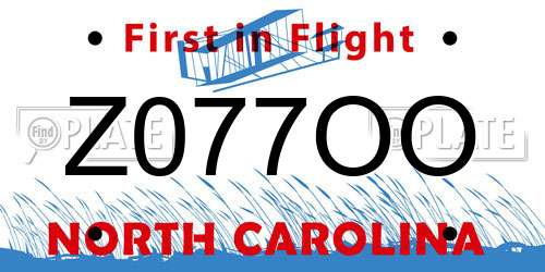 Z077OO North Carolina License Plate