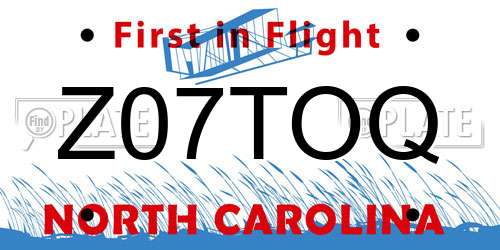 Z07TOQ North Carolina License Plate