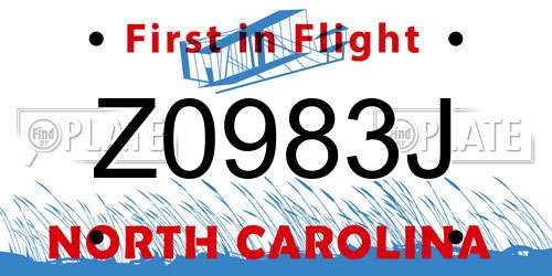 Z0983J North Carolina License Plate