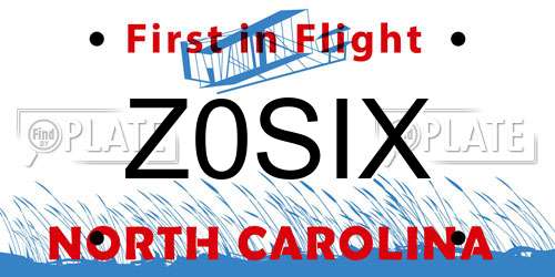 Z0SIX North Carolina License Plate