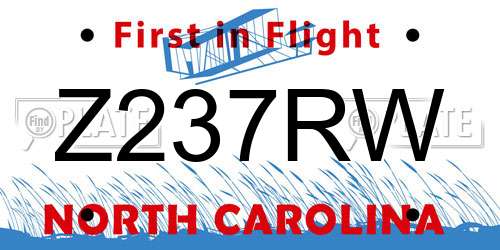 Z237RW North Carolina License Plate