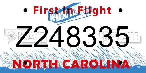 Z248335 North Carolina License Plate