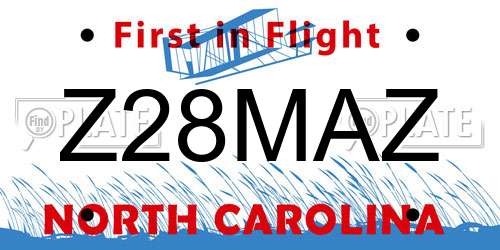 Z28MAZ North Carolina License Plate