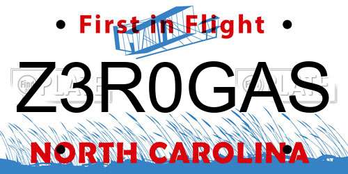 Z3R0GAS North Carolina License Plate