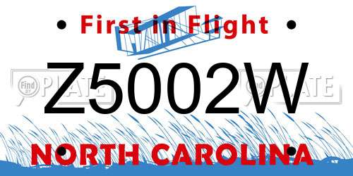 Z5002W North Carolina License Plate
