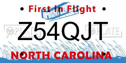 Z54QJT North Carolina License Plate