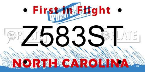 Z583ST North Carolina License Plate