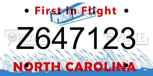 Z647123 North Carolina License Plate