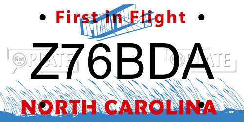 Z76BDA North Carolina License Plate