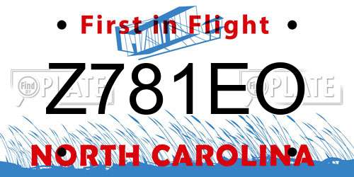 Z781EO North Carolina License Plate