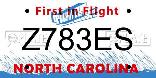 Z783ES North Carolina License Plate