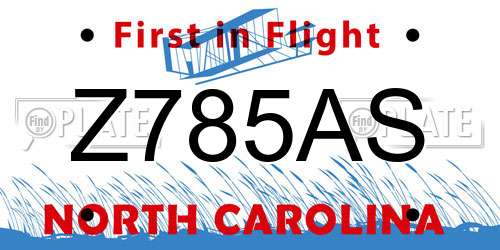 Z785AS North Carolina License Plate