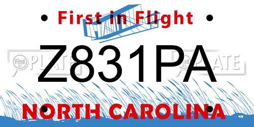 Z831PA North Carolina License Plate