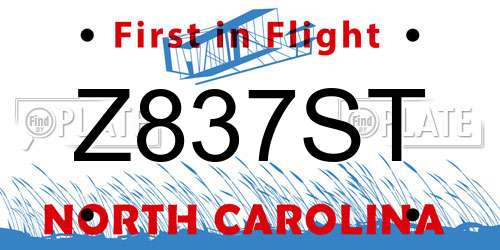 Z837ST North Carolina License Plate
