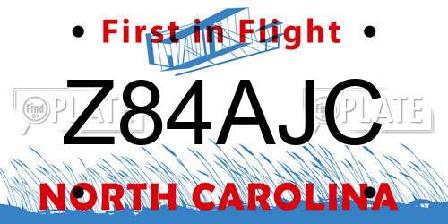 Z84AJC North Carolina License Plate
