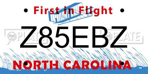 Z85EBZ North Carolina License Plate
