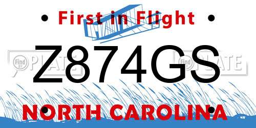 Z874GS North Carolina License Plate