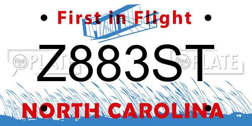 Z883ST North Carolina License Plate